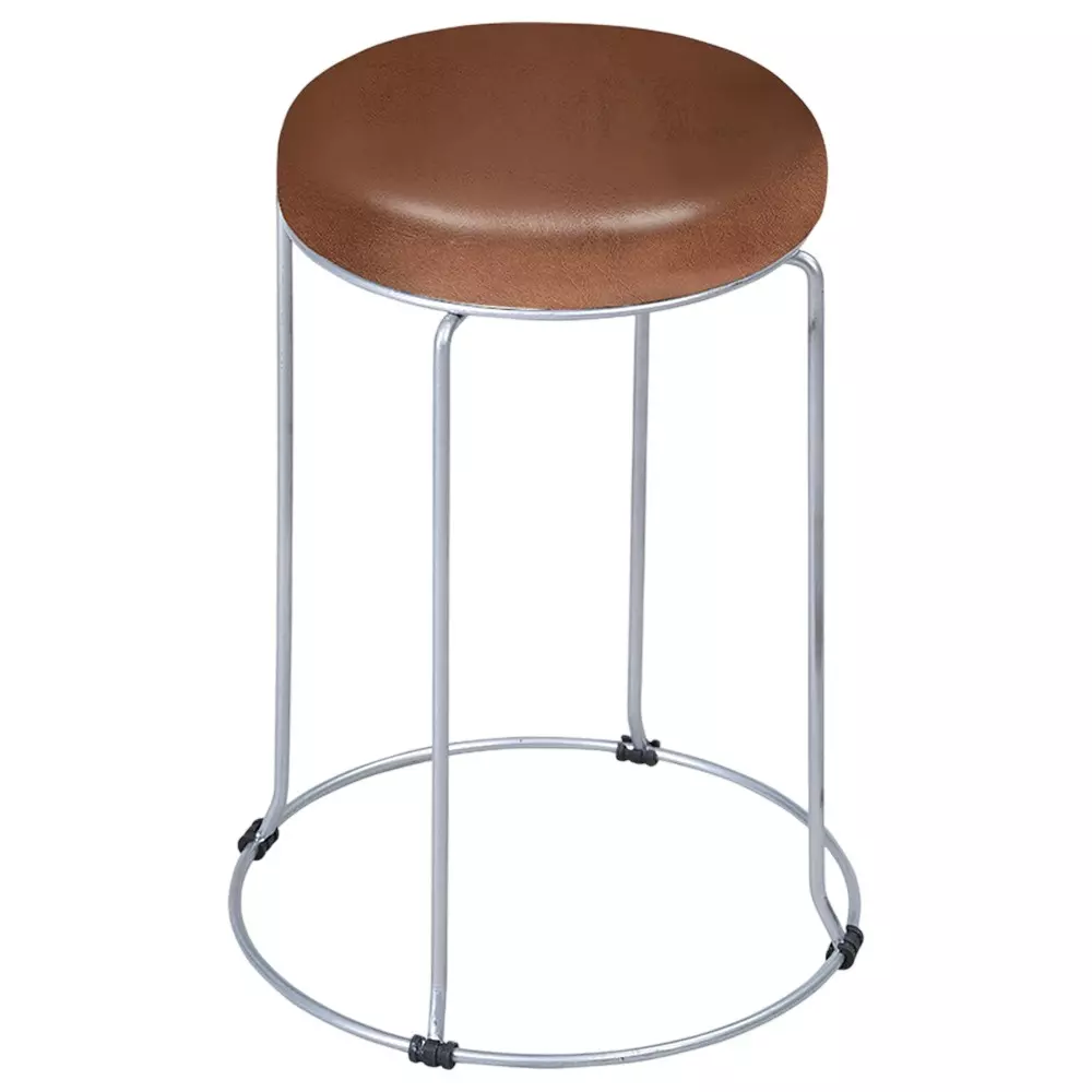 Swagath Steelo Stool Brown Cushioned Seat with M.S. Base Pre-Assembled Type 80 Kg Load Capacity Brown Seat Color, STEELO MS DELUXE-L.BRN-1