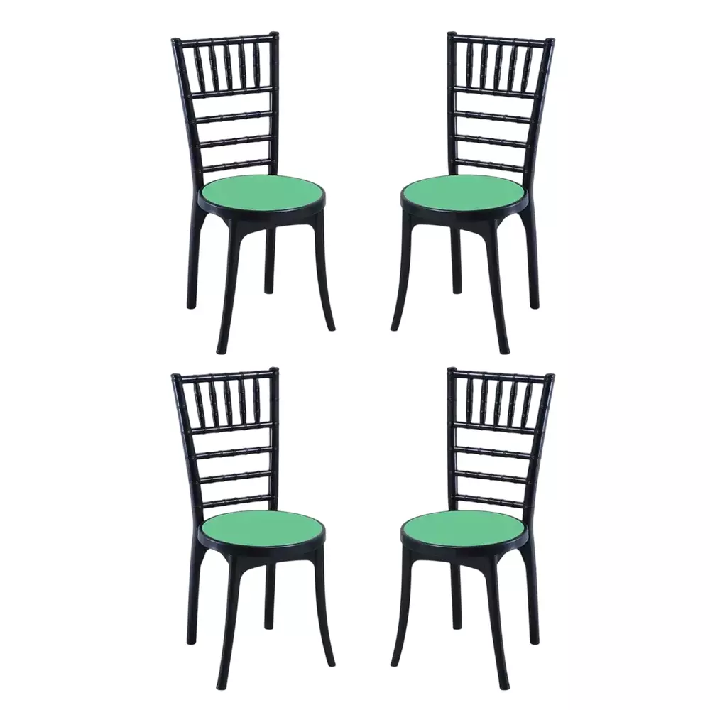 Swagath Cafeteria Chair Without Arm Rest PP (Polypropylene) Material 120 Kg Load Capacity Pre-Assembled Type Black Body Color Green Seat Color, POSH-BK/NGR-4 (Pack of 4 Pcs)