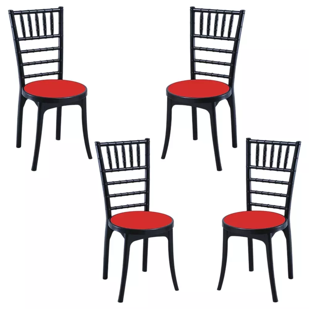 Swagath Cafeteria Chair Without Arm Rest PP (Polypropylene) Material 120 Kg Load Capacity Pre-Assembled Type Black Body Color Bright Red Seat Color, POSH-BK/BR-4 (Pack of 4 Pcs)