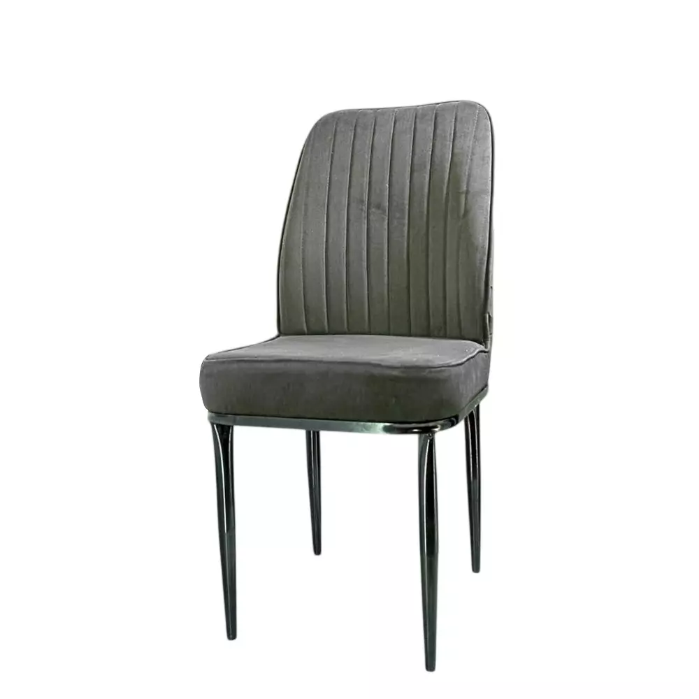 ZIDLE Currency Mid Back Dining Chair Grey Velvet with Black Powder Coated Metal Legs for Dining Room, Living Room (Pack of 2)