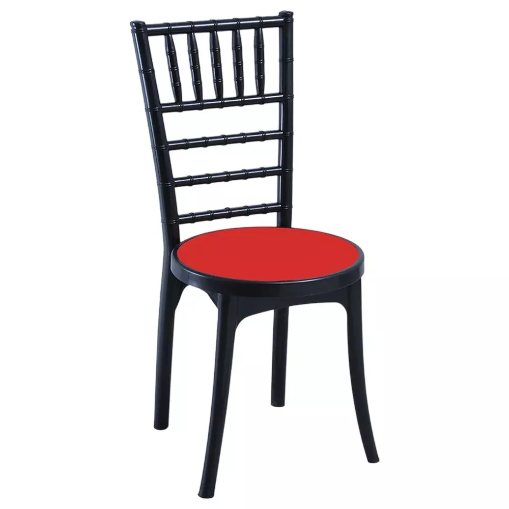 Swagath Cafeteria Chair Without Arm Rest PP (Polypropylene) Material 120 Kg Load Capacity Pre-Assembled Type Black Body Color Bright Red Seat Color, POSH-BK/BR-1