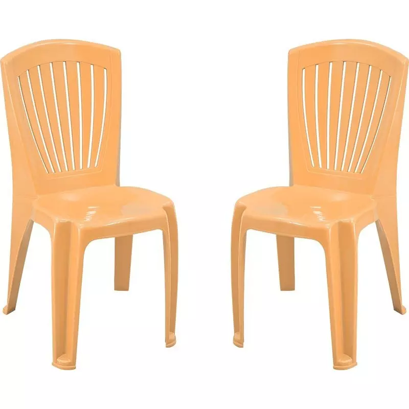 Swagath Plastic Dining Chair Without Arm Amber Gold Color for Cafe, Home and Office, SW-1701 (Pack of 2 Pcs)