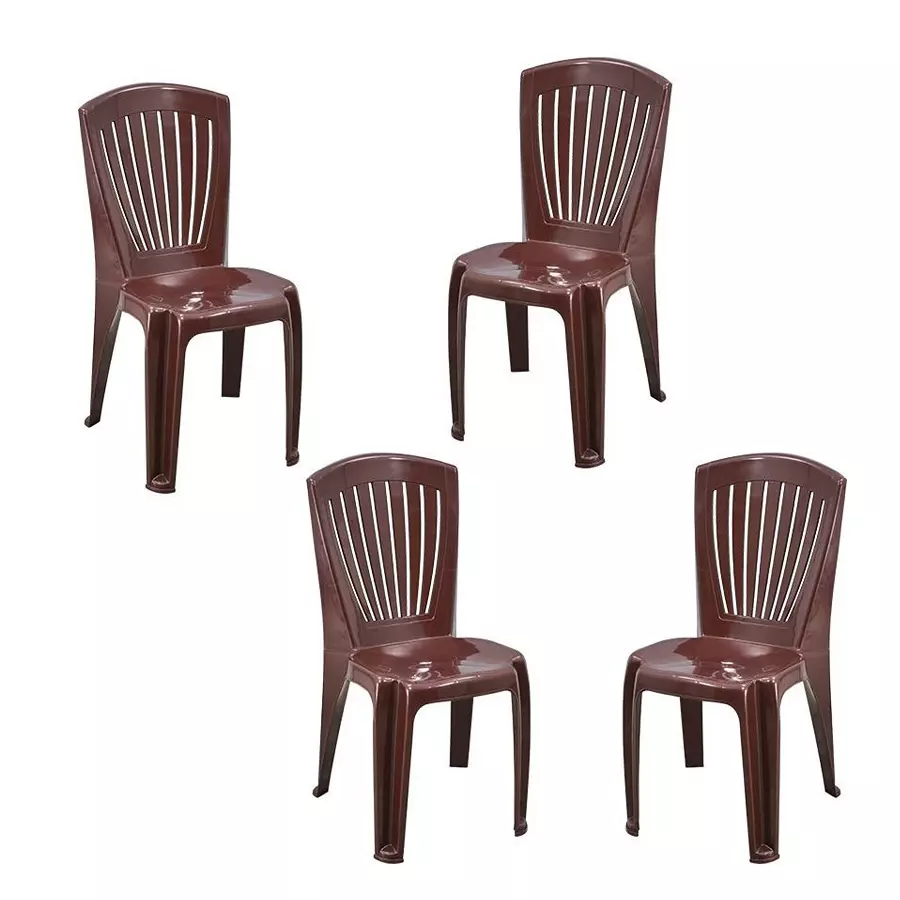 Swagath Plastic Dining Chair Without Arm Saddle Brown Color for Cafe, Home and Office, SW-1701 (Pack of 4 Pcs)