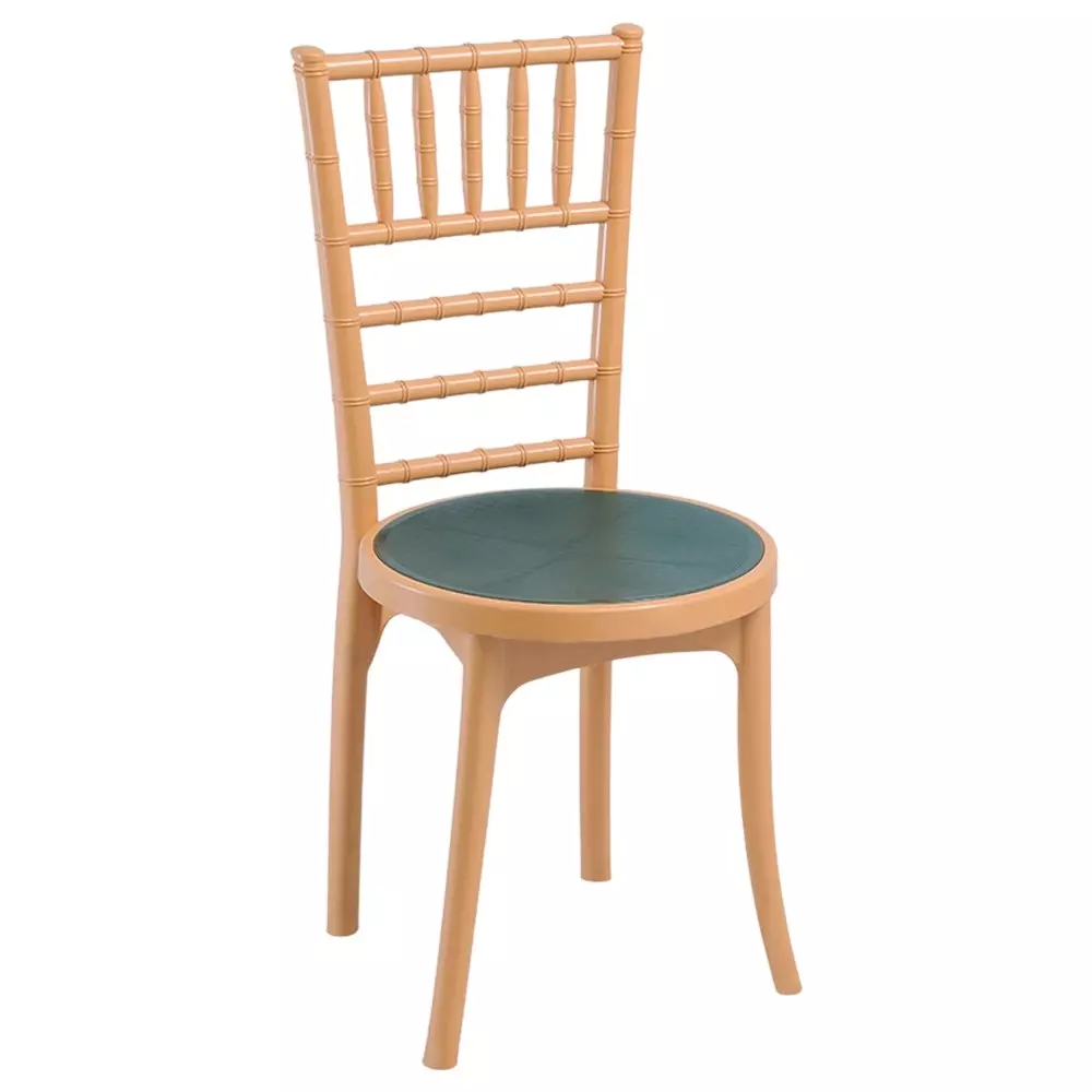 Swagath Cafeteria Chair Without Arm Rest PP (Polypropylene) Material 120 Kg Load Capacity Pre-Assembled Type Amber Gold Body Color Green Seat Color, POSH-AG/MT.GRN-1