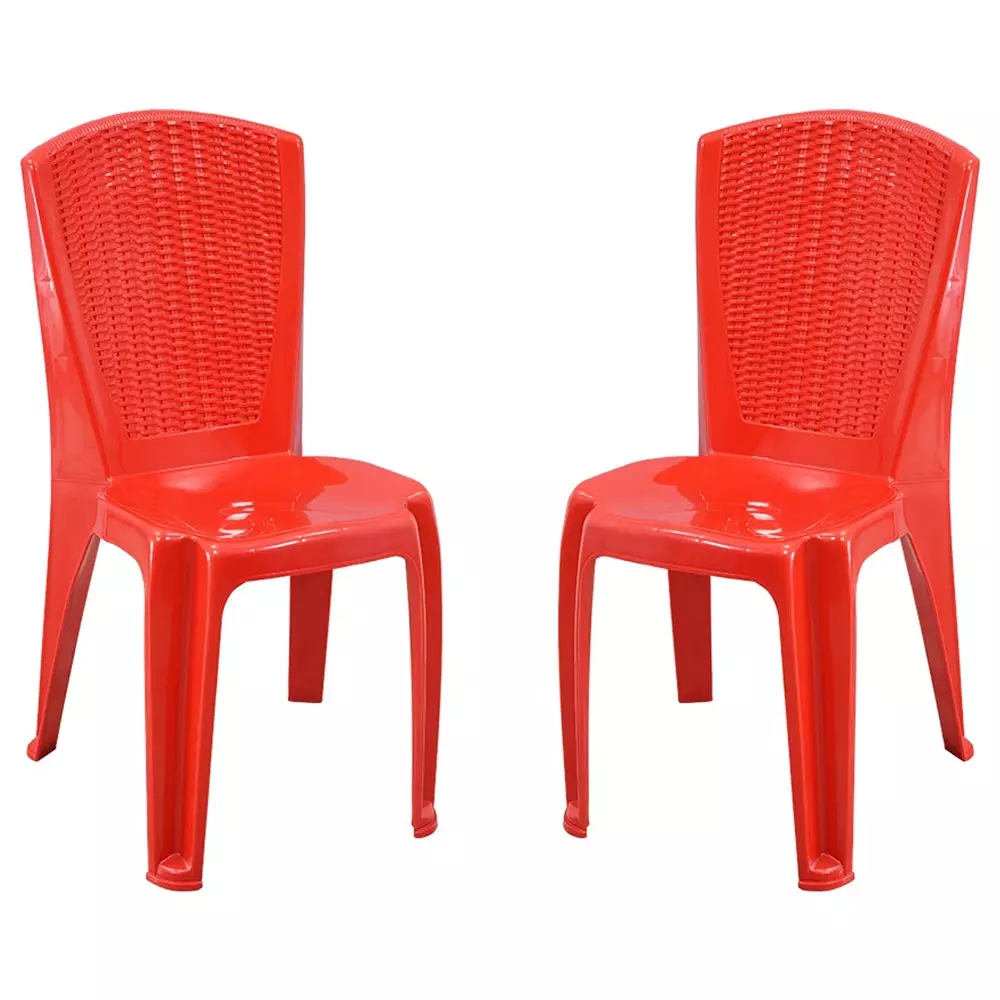 Swagath Plastic Dining Chair Without Arm Red Color for Cafe, Home and Office, SW-1706 (Pack of 2 Pcs)