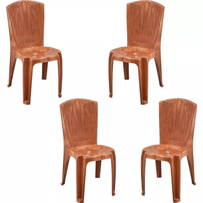 Swagath Plastic Dining Chair Without Arm Sandal Wood Color for Cafe, Home and Office, SW-1706 (Pack of 4 Pcs)