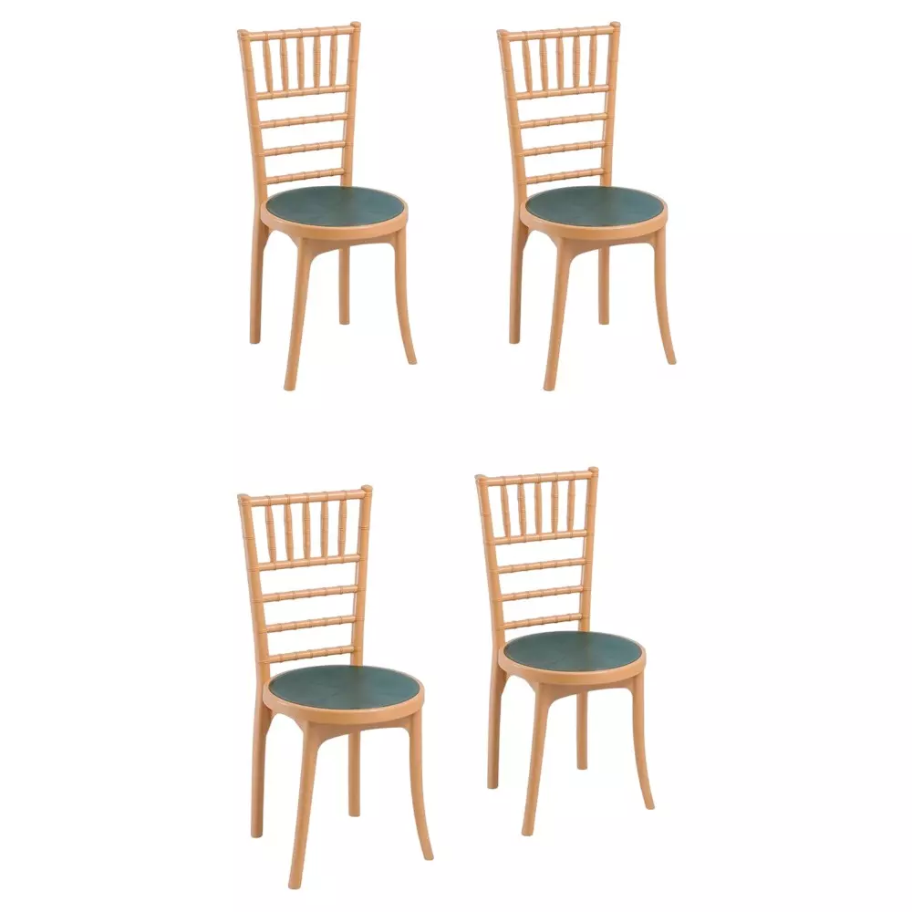 Swagath Cafeteria Chair Without Arm Rest PP (Polypropylene) Material 120 Kg Load Capacity Pre-Assembled Type Amber Gold Body Color Green Seat Color, POSH-AG/MT.GRN-4 (Pack of 4 Pcs)