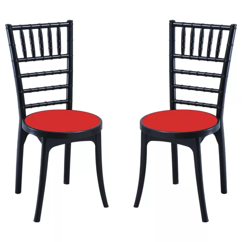 Swagath Cafeteria Chair Without Arm Rest PP (Polypropylene) Material 120 Kg Load Capacity Pre-Assembled Type Black Body Color Bright Red Seat Color, POSH-BK/BR-2 (Pack of 2 Pcs)