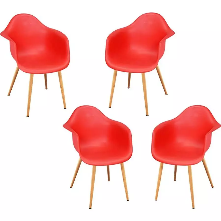 Swagath SPACIO Dining Chair with Arm Rest Plastic Red 83.5x62x45 cm Size for Cafe, Home & Office Use, SPACIO-PC-BR-4 (Pack of 4 Pcs)