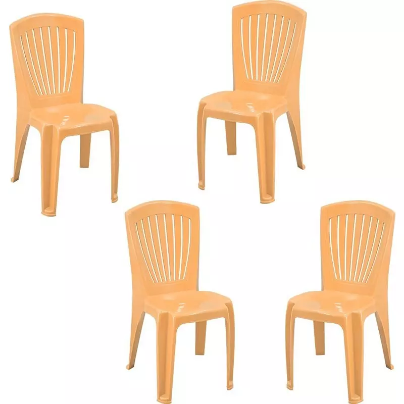 Swagath Plastic Dining Chair Without Arm Amber Gold Color for Cafe, Home and Office, SW-1701 (Pack of 4 Pcs)