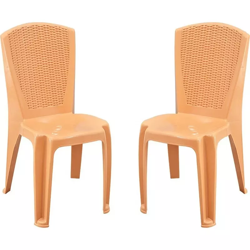 Swagath Plastic Dining Chair Without Arm Amber Gold Color for Cafe, Home and Office, SW-1706 (Pack of 2 Pcs)