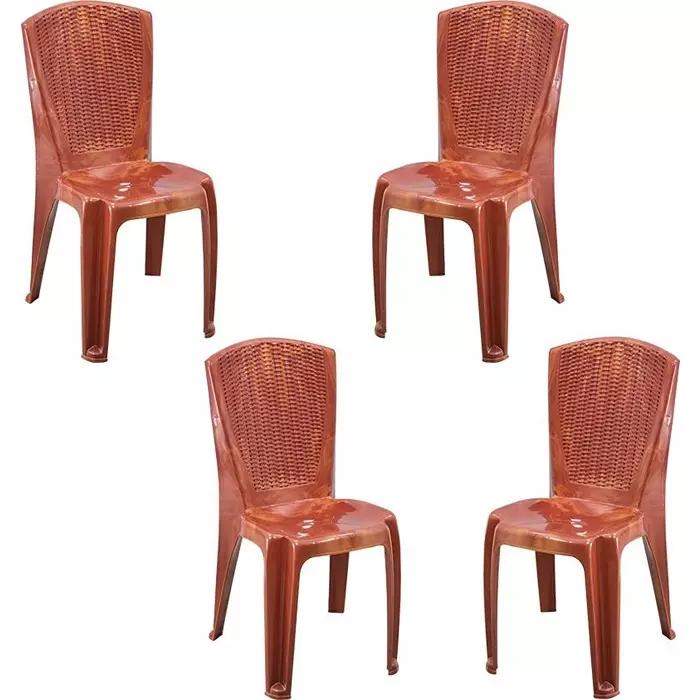 Swagath Plastic Dining Chair Without Arm Teak Wood Color for Cafe, Home and Office, SW-1706 (Pack of 4 Pcs)