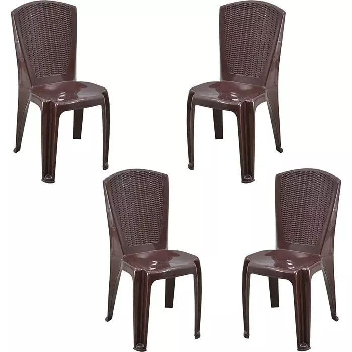 Swagath Plastic Dining Chair Without Arm Saddle Brown Color for Cafe, Home and Office, SW-1706 (Pack of 4 Pcs)