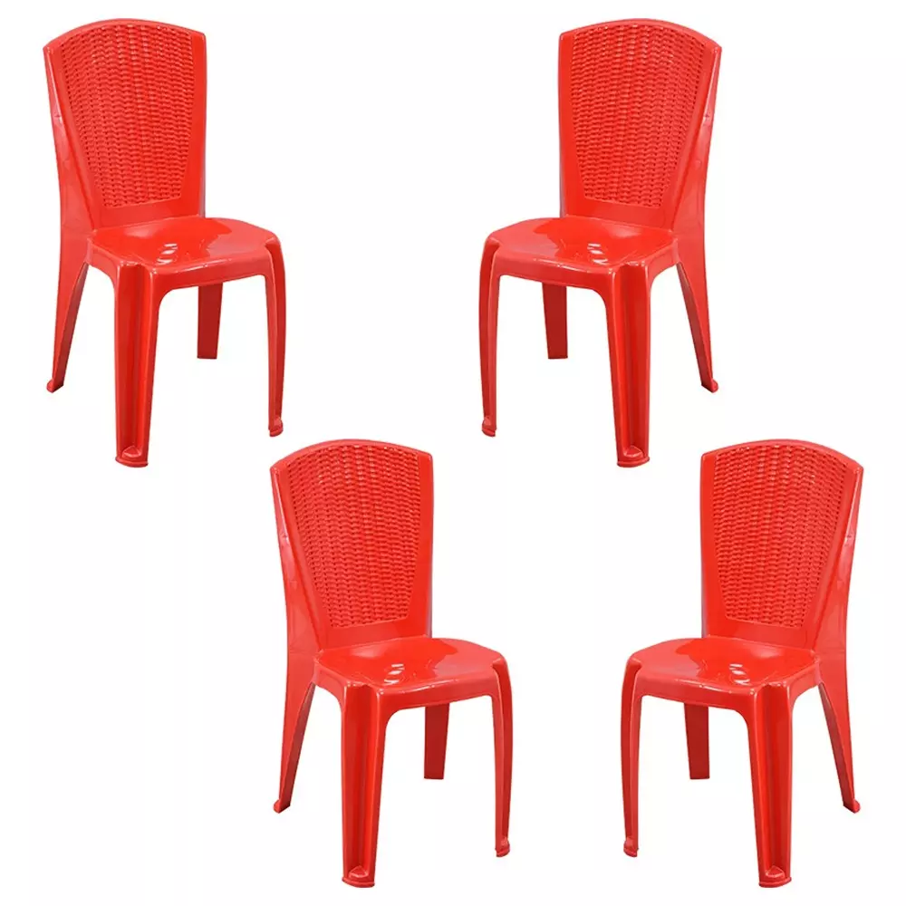 Swagath Plastic Dining Chair Without Arm Red Color for Cafe, Home and Office, SW-1706 (Pack of 4 Pcs)