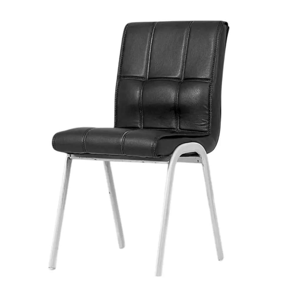 ZIDLE Glance Solid Back Visitor Dining Accent Chair Black Faux Leather with Silver Coated Mild Steel Frame