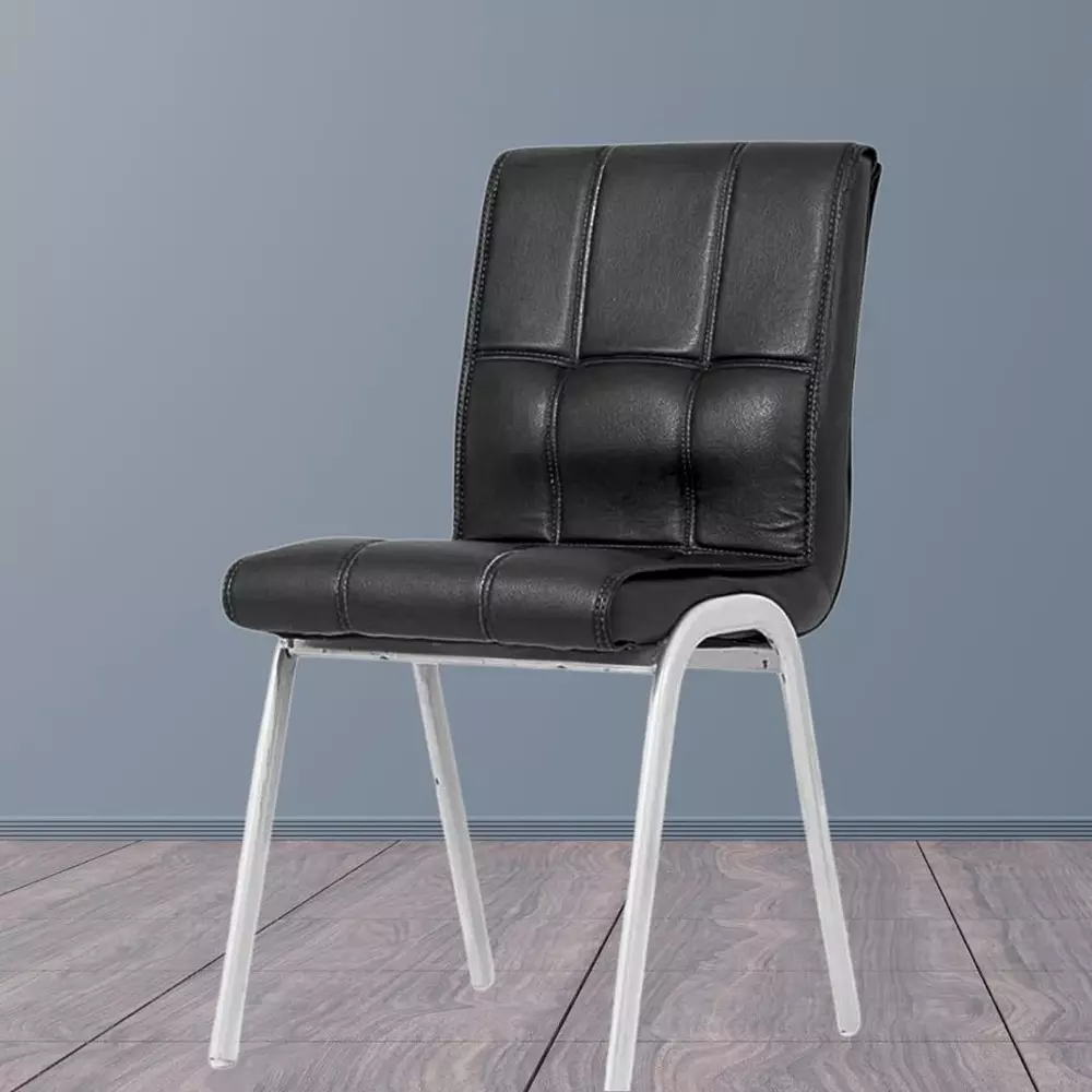 zidle-glance-solid-back-visitor-dining-accent-chair-black-faux-leather-with-silver-coated-mild-steel-frame