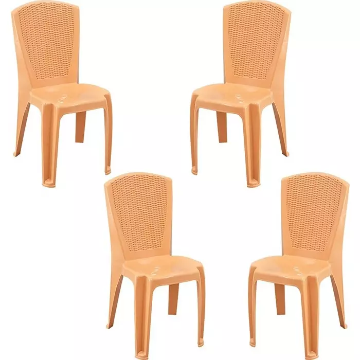 Swagath Plastic Dining Chair Without Arm Amber Gold Color for Cafe, Home and Office, SW-1706 (Pack of 4 Pcs)