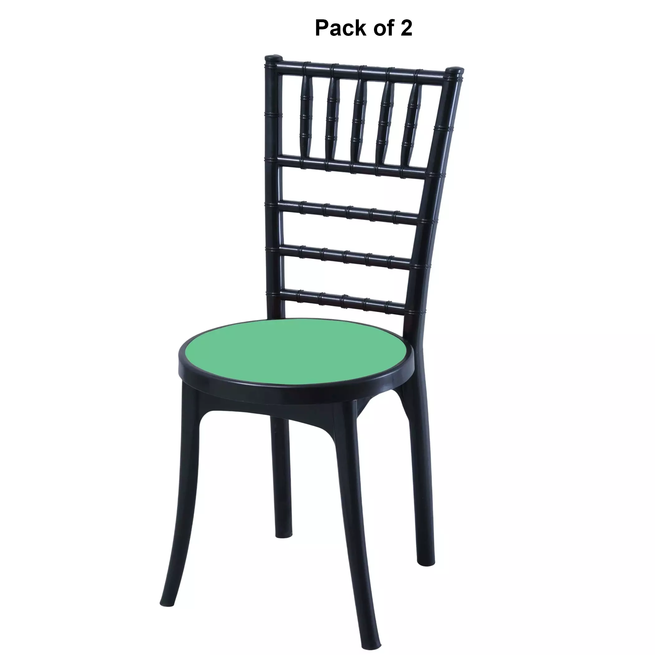 swagath-cafeteria-chair-without-arm-rest-pp-polypropylene-material-120-kg-load-capacity-pre-assembled-type-black-body-color-green-seat-color-posh-bkngr-2-pack-of-2-pcs