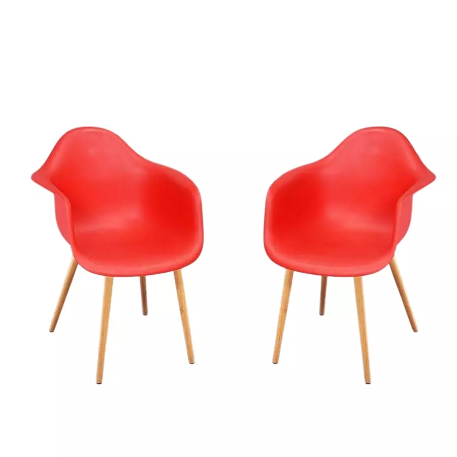 Swagath SPACIO Dining Chair with Arm Rest Plastic Red 83.5x62x45 cm Size for Cafe, Home & Office Use, SPACIO-PC-BR-2 (Pack of 2 Pcs)