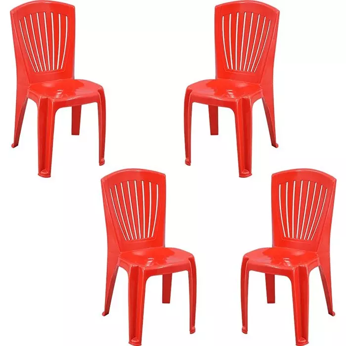 Swagath Plastic Dining Chair Without Arm Red Color for Cafe, Home and Office, SW-1701 (Pack of 4 Pcs)