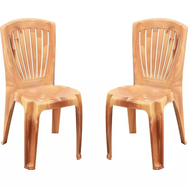 Swagath Plastic Dining Chair Without Arm Sandal Wood Color for Cafe, Home and Office, SW-1701 (Pack of 2 Pcs)