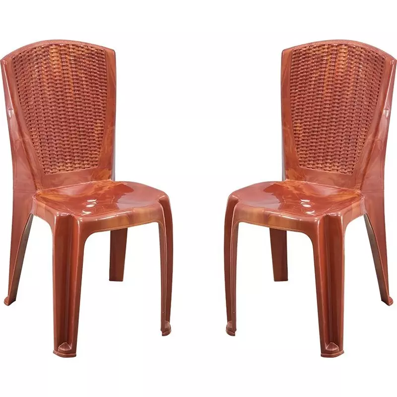 Swagath Plastic Dining Chair Without Arm Teak Wood Color for Cafe, Home and Office, SW-1706 (Pack of 2 Pcs)