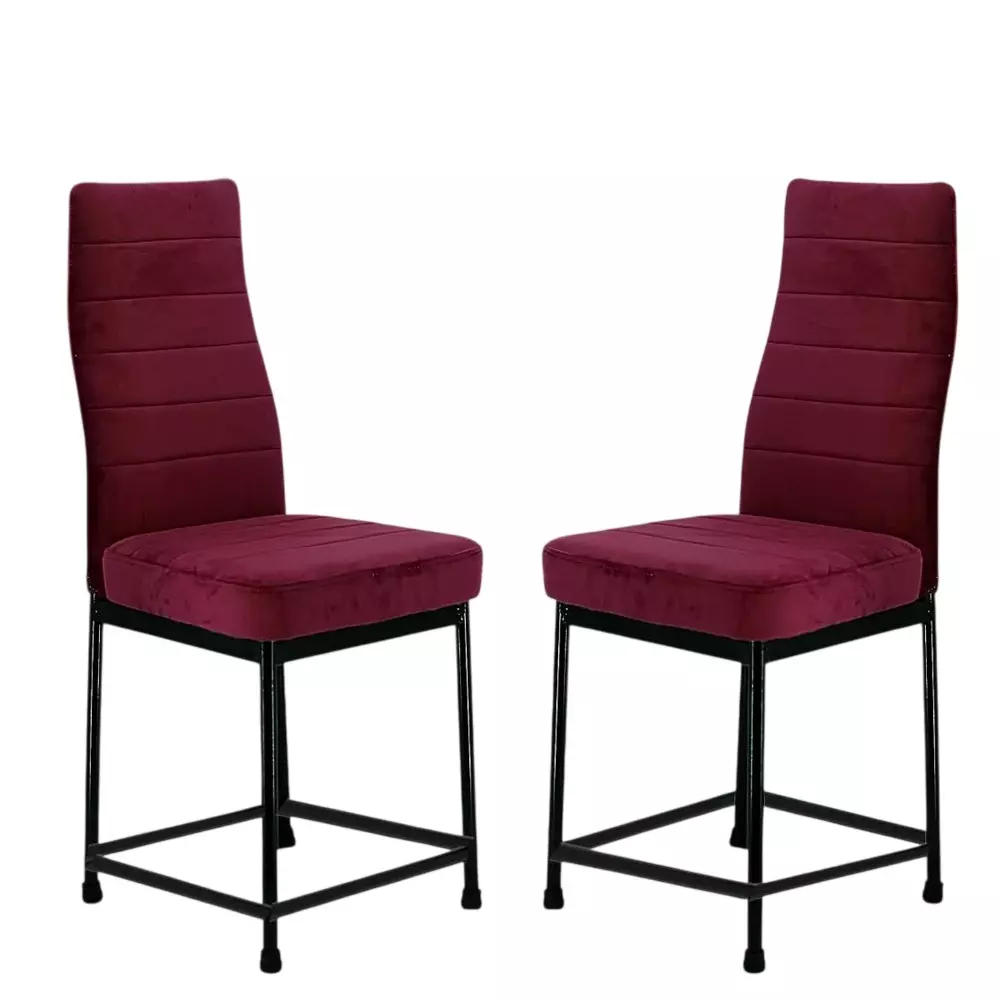 CLASSELA Soft Velvet Dining Chair Powder Coated Metal Legs Maroon (Pack of 2)