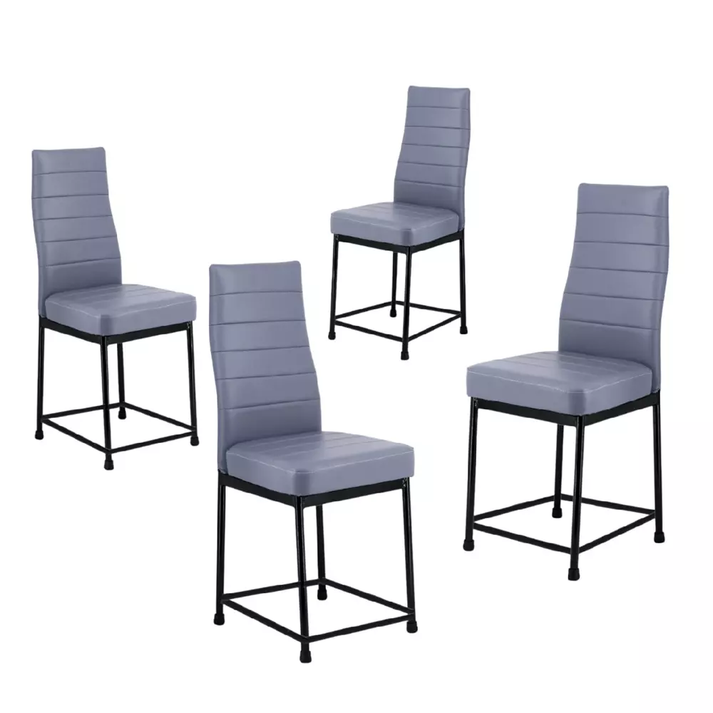 Zidle Bloom Dining Chair Set Faux Leatherette Solid Back Grey for Living Room, Dining, Restaurant, Study, Balcony, Kitchen (Pack of 4)