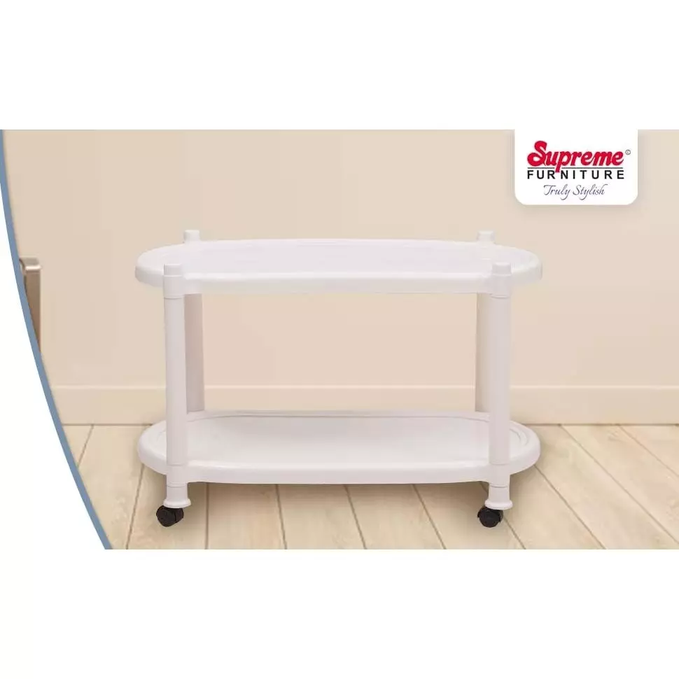 SUPREME Aqua Center Trolley Table 655.32 mm (25.8 inch) Depth Rectangle Milky White 2.6 Kg