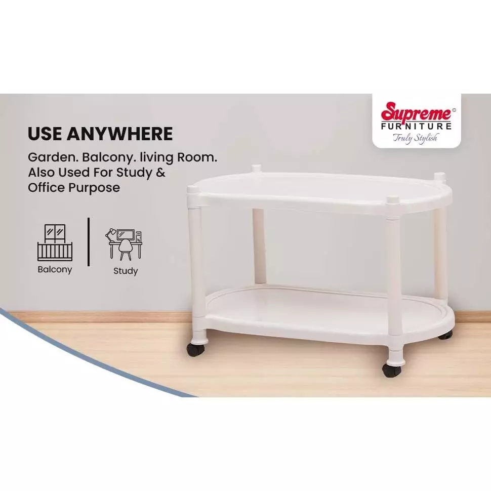 SUPREME Aqua Center Trolley Table 655.32 mm (25.8 inch) Depth Rectangle Milky White 2.6 Kg