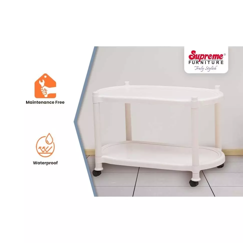 SUPREME Aqua Center Trolley Table 655.32 mm (25.8 inch) Depth Rectangle Milky White 2.6 Kg