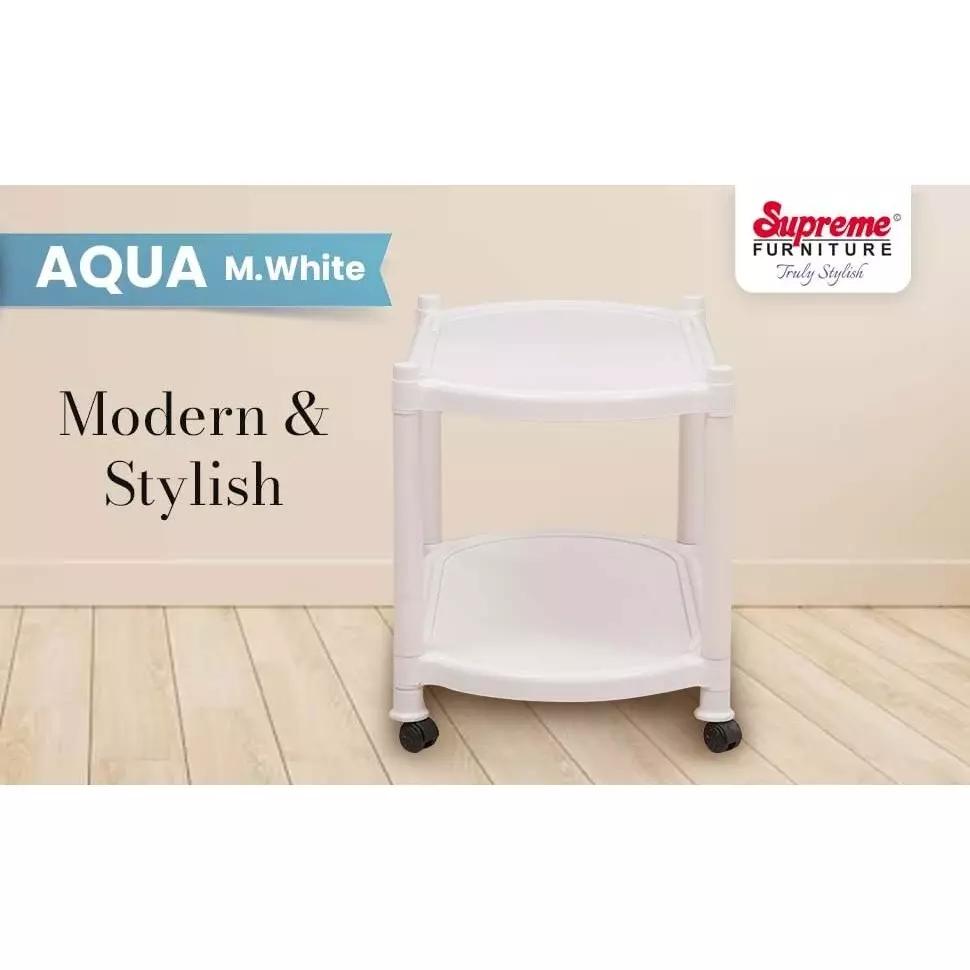 SUPREME Aqua Center Trolley Table 655.32 mm (25.8 inch) Depth Rectangle Milky White 2.6 Kg