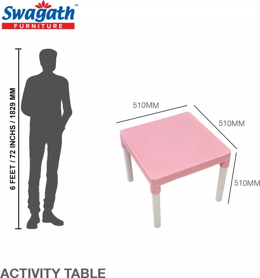 swagath-kids-study-activity-table-square-plastic-glossy-finish-pink-for-home-school-use-activity-pack-of-4-pcs
