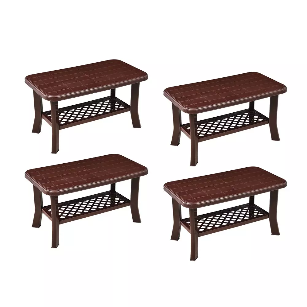 Swagath Saddle Brown Plastic Coffee Table for Cafe, Home, and Living Room (Set of 4)