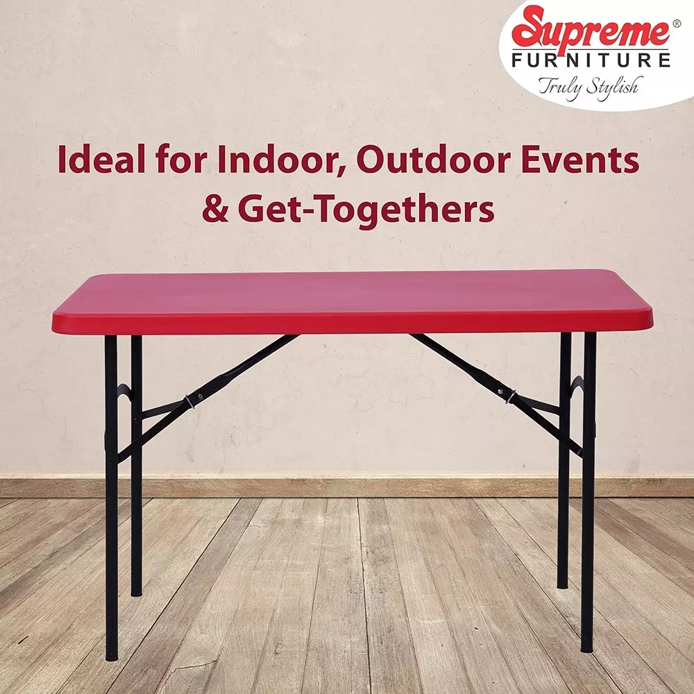 SUPREME Dollar Classic Foldable Table 604.52 mm (23.8 inch) Depth Rectangle Coke Red 7.5 Kg