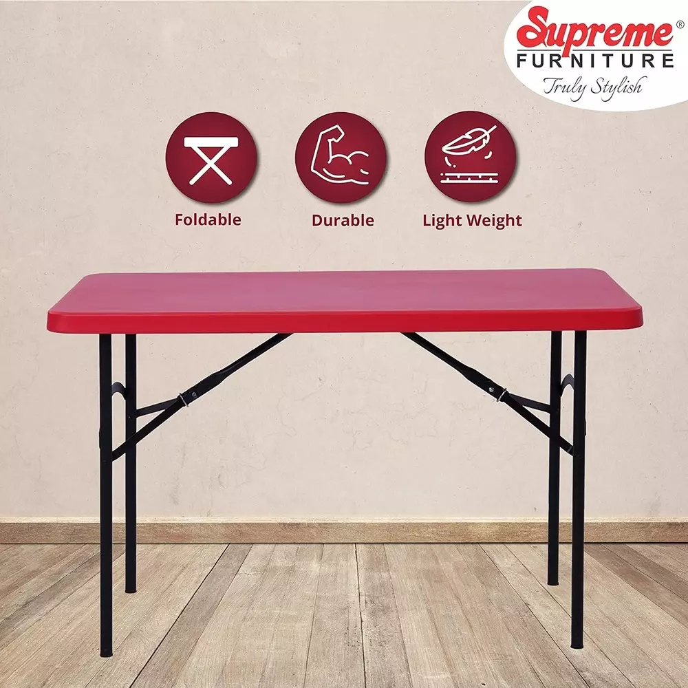 SUPREME Dollar Classic Foldable Table 604.52 mm (23.8 inch) Depth Rectangle Coke Red 7.5 Kg