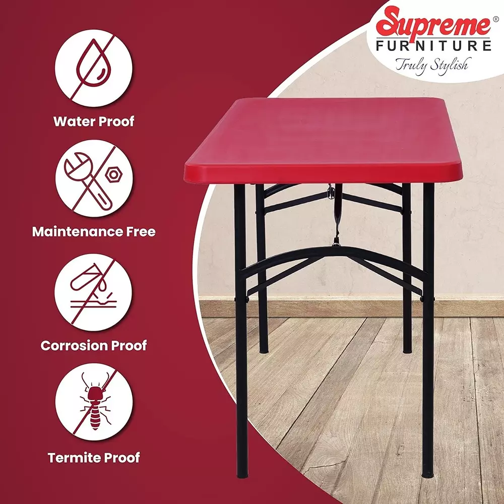 SUPREME Dollar Classic Foldable Table 604.52 mm (23.8 inch) Depth Rectangle Coke Red 7.5 Kg