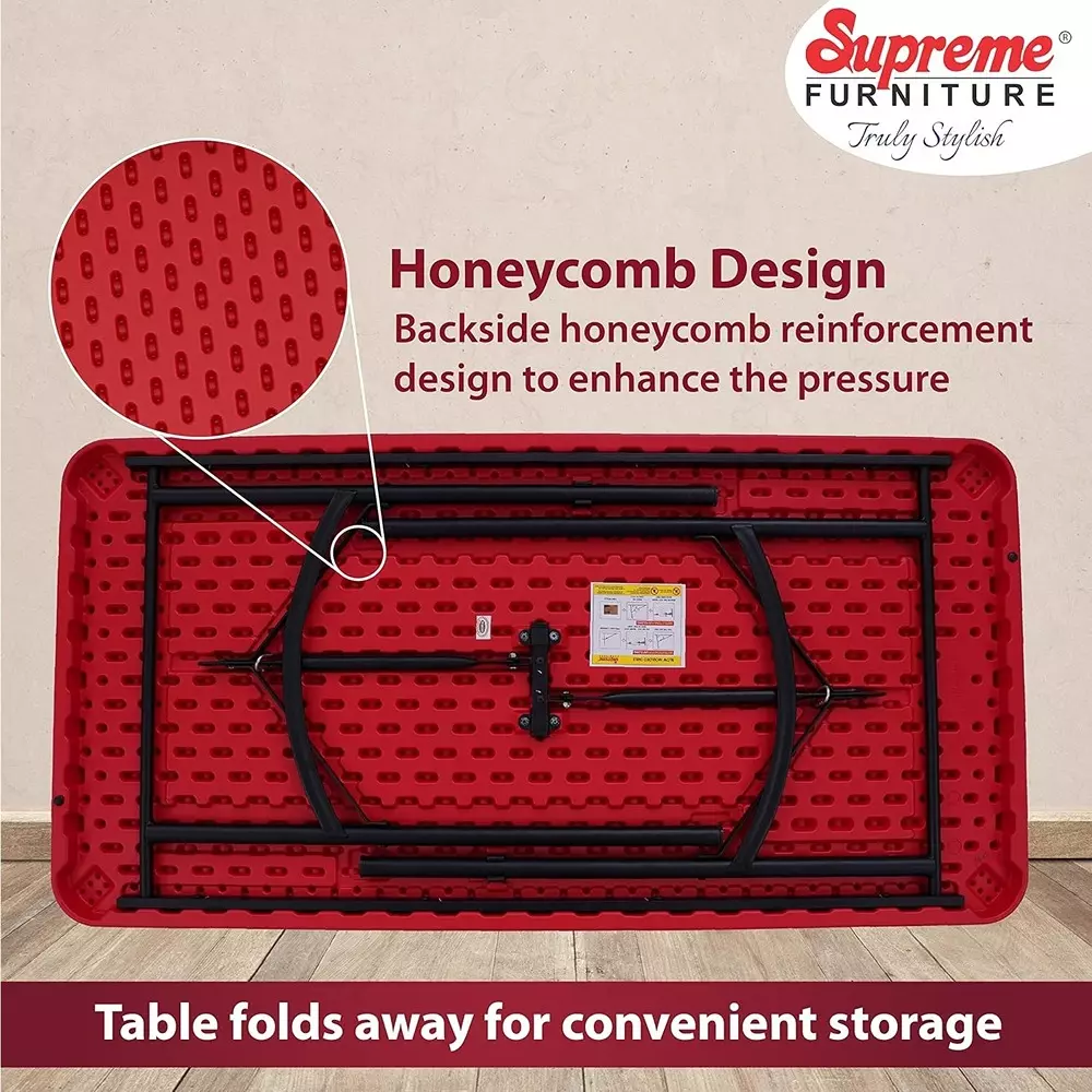 SUPREME Dollar Classic Foldable Table 604.52 mm (23.8 inch) Depth Rectangle Coke Red 7.5 Kg