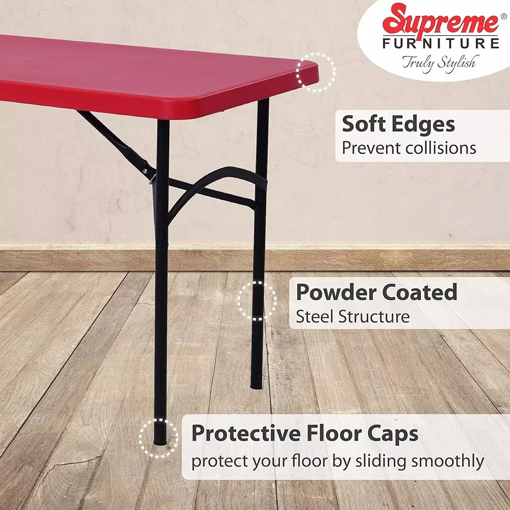 SUPREME Dollar Classic Foldable Table 604.52 mm (23.8 inch) Depth Rectangle Coke Red 7.5 Kg