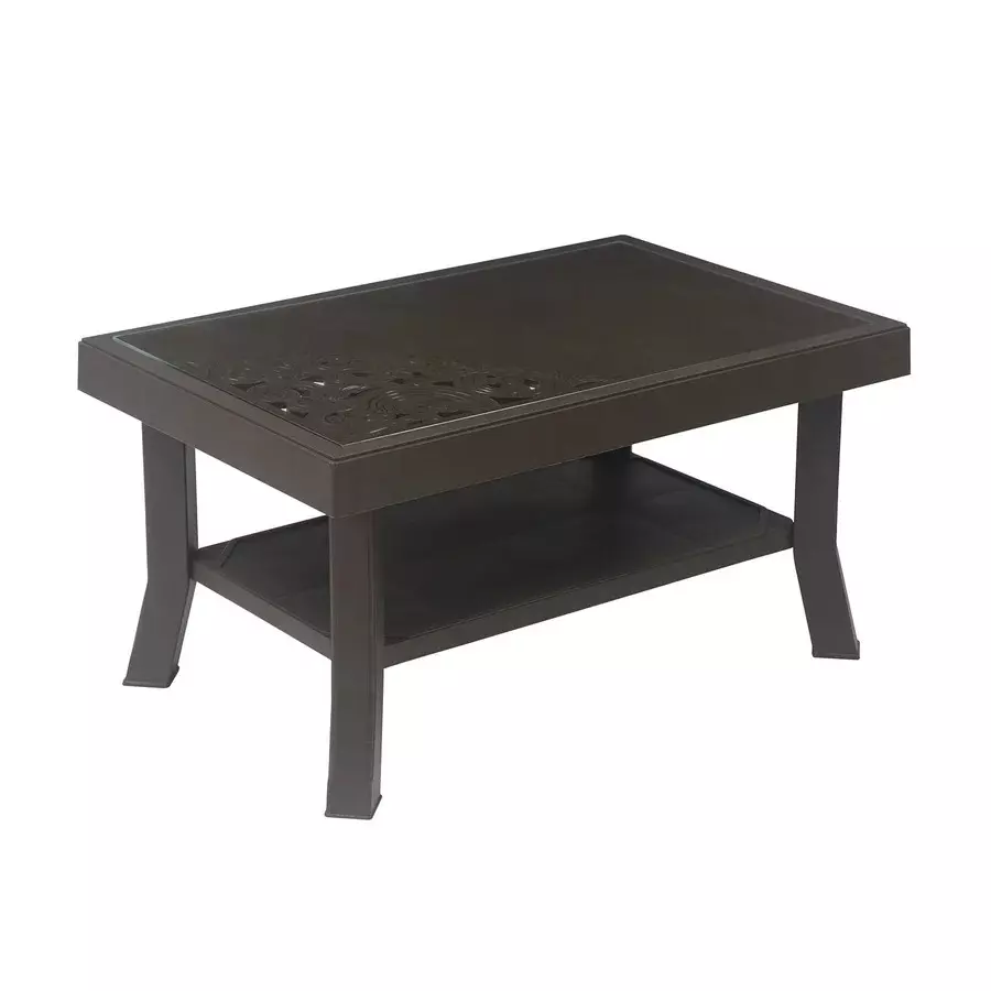 Nilkamal Center Table with 2 Carv Glass Powder Coated Weather Brown Plastic & Glass 92x60x47 cm for Home & Office Use