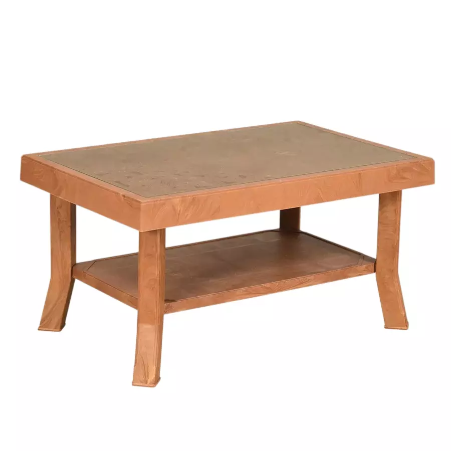 Nilkamal Center Table with 2 Carv Glass Powder Coated Pear Wood Plastic & Glass 92x60x47 cm for Home & Office Use