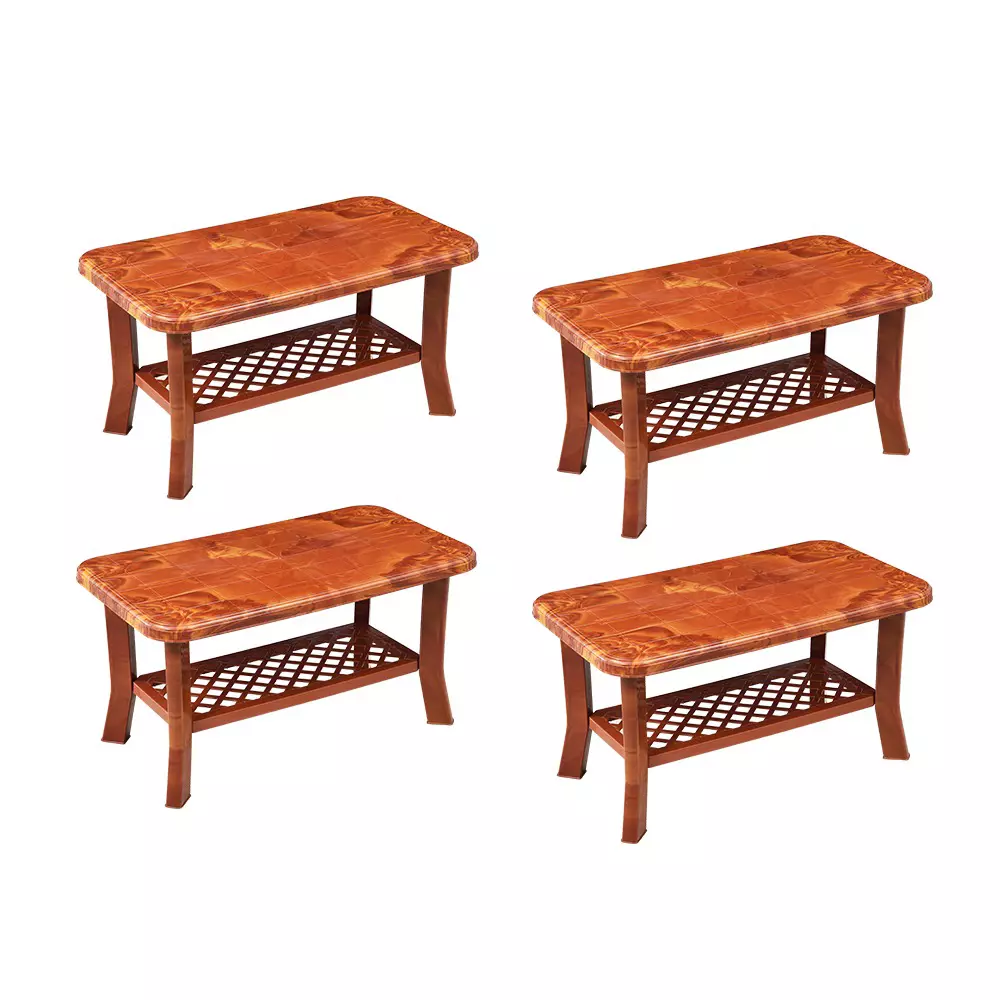 Swagath Teak Wood Plastic Coffee Table for Cafe, Home, and Living Room (Set of 4)