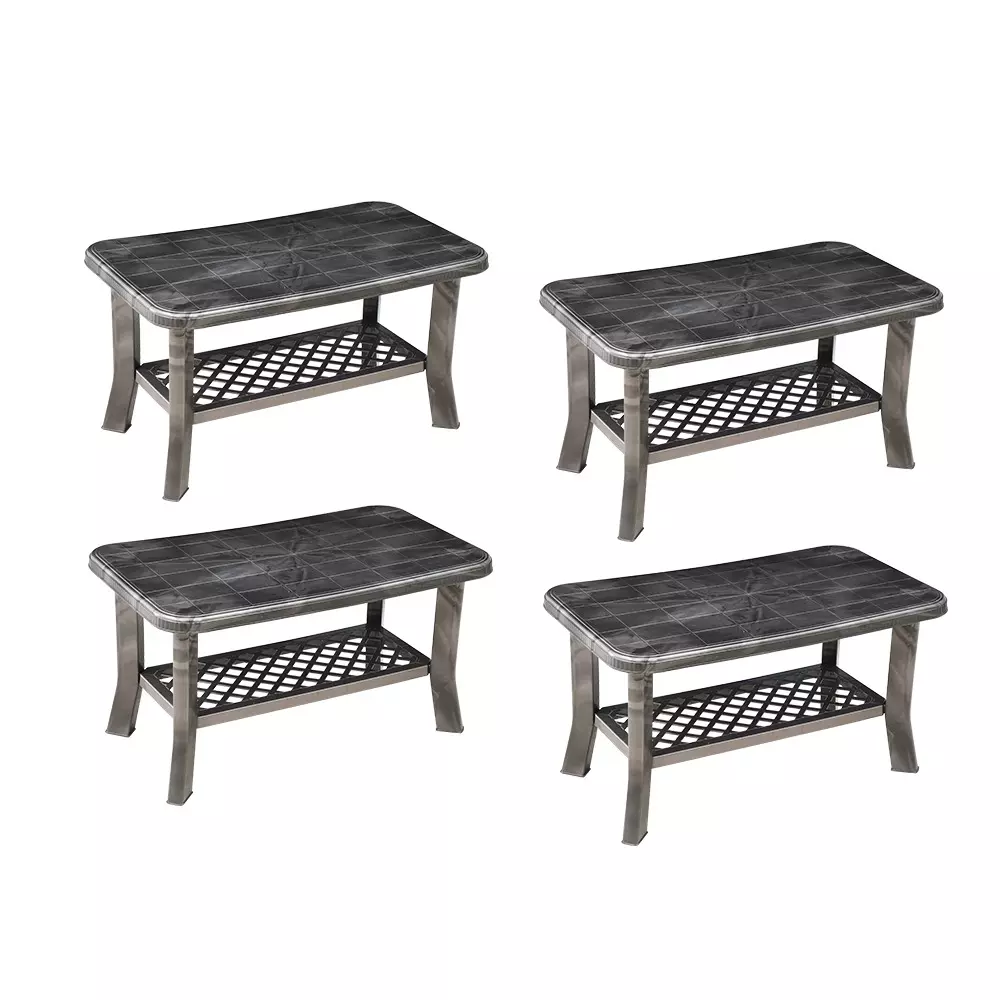 Swagath Silver Black Plastic Coffee Table for Cafe, Home, and Living Room (Set of 4)