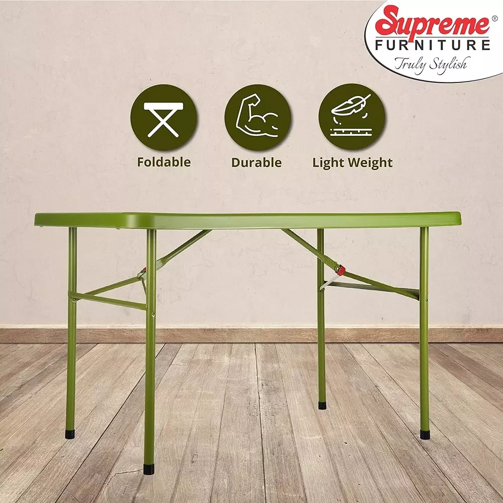 SUPREME Swiss Classic Foldable Table 762 mm (30 inch) Depth Rectangle Mehandi Green 10 Kg