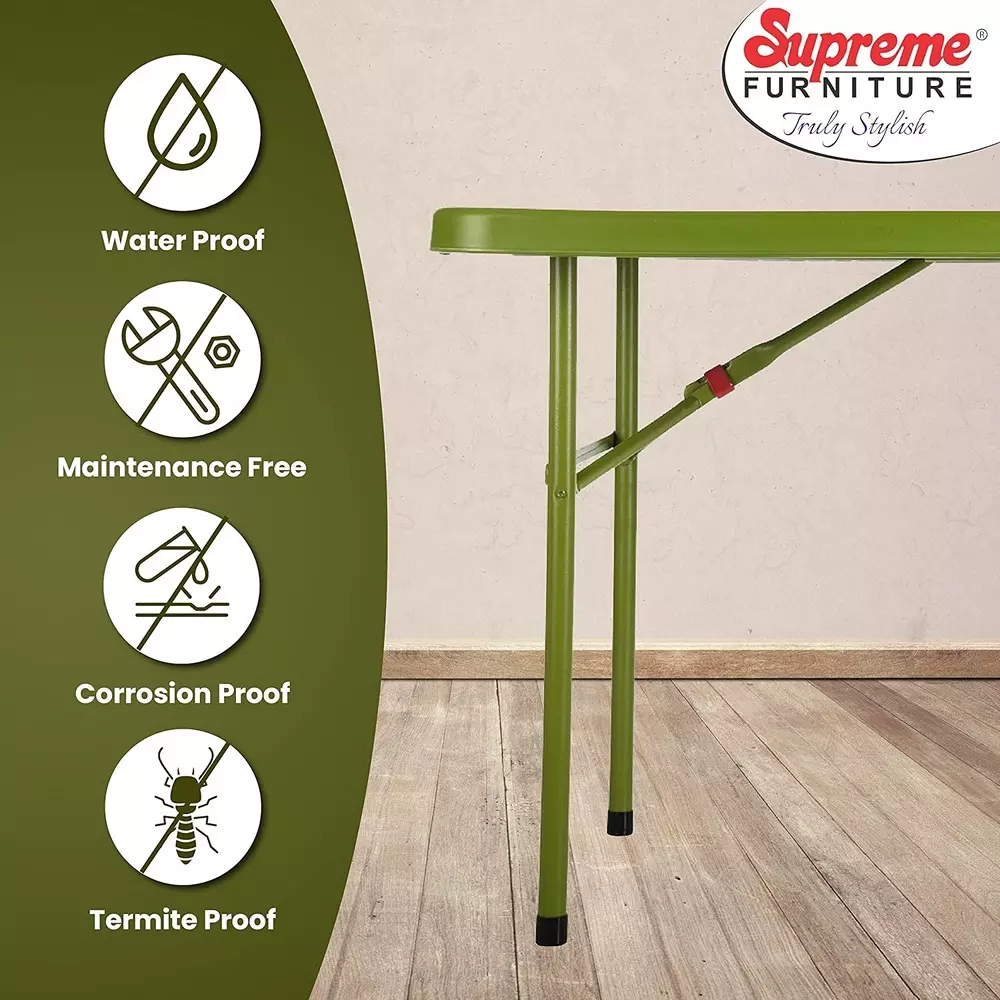 SUPREME Swiss Classic Foldable Table 762 mm (30 inch) Depth Rectangle Mehandi Green 10 Kg