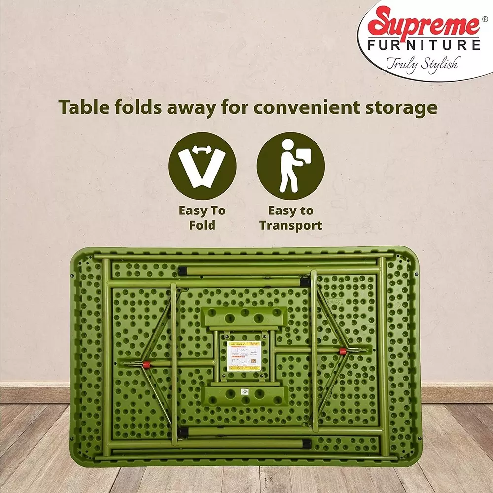 SUPREME Swiss Classic Foldable Table 762 mm (30 inch) Depth Rectangle Mehandi Green 10 Kg