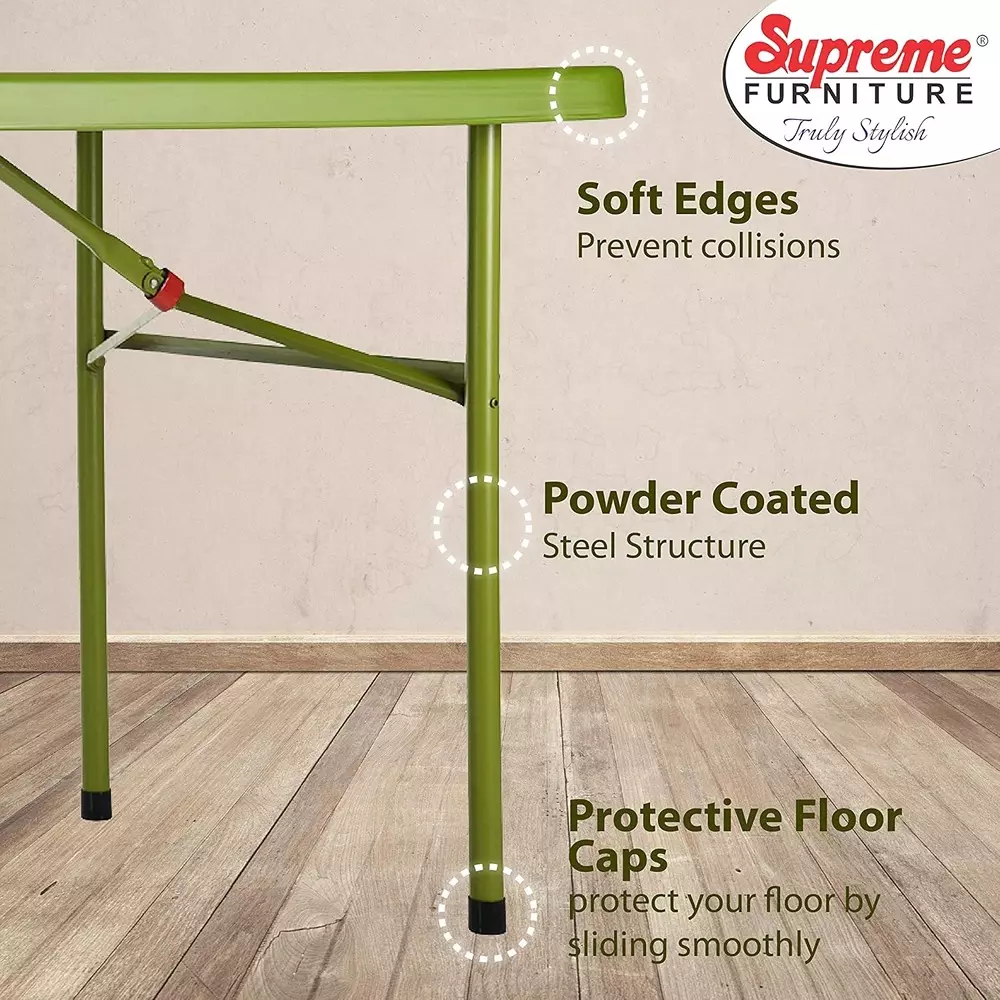 SUPREME Swiss Classic Foldable Table 762 mm (30 inch) Depth Rectangle Mehandi Green 10 Kg