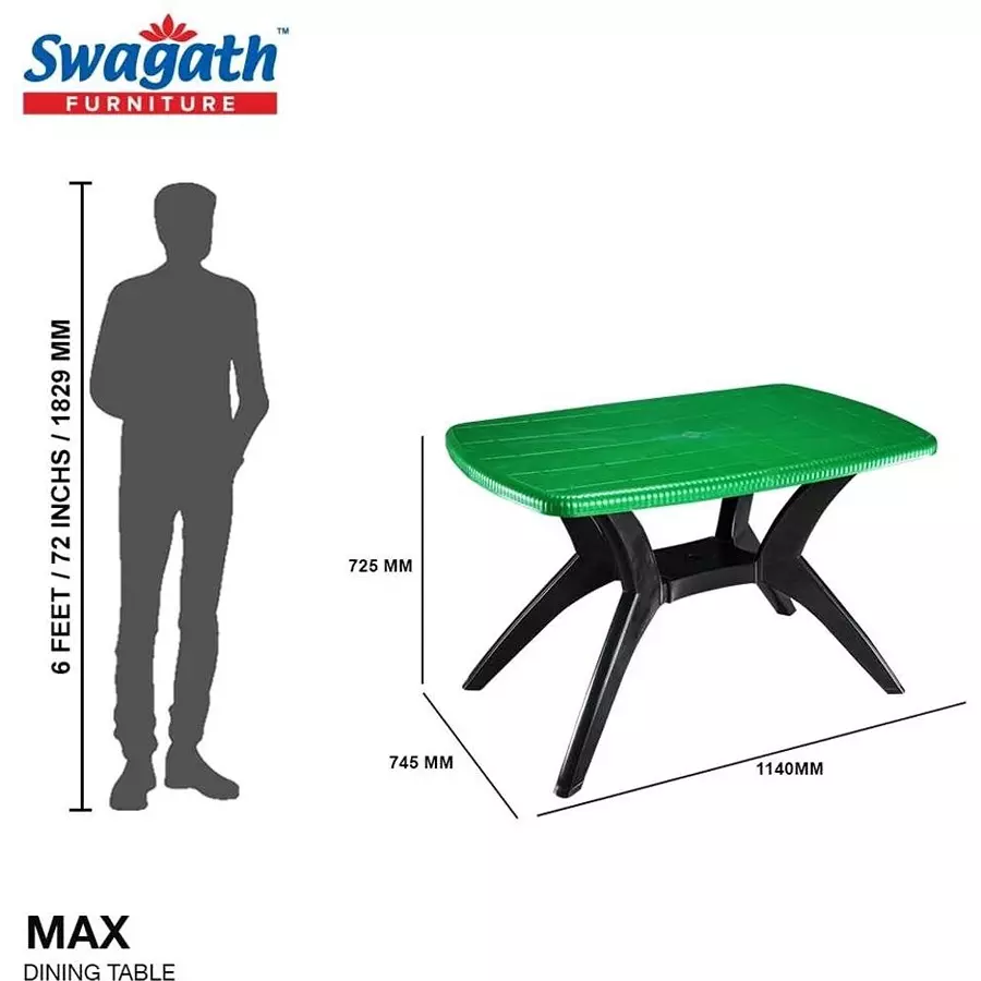 swagath-cross-leg-dining-table-square-shape-114x745x725-cm-green-4-seater-for-home-garden-cafeteria-use-max
