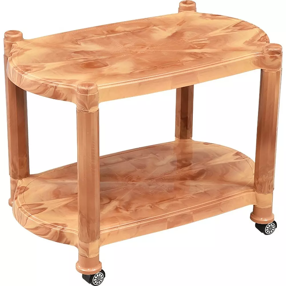 SWAGATH Wheel Type 2 Shelves Plastic Coffee Table Sandal Wood For Cafe, Home, Living Room, CTBL-03-SW-1