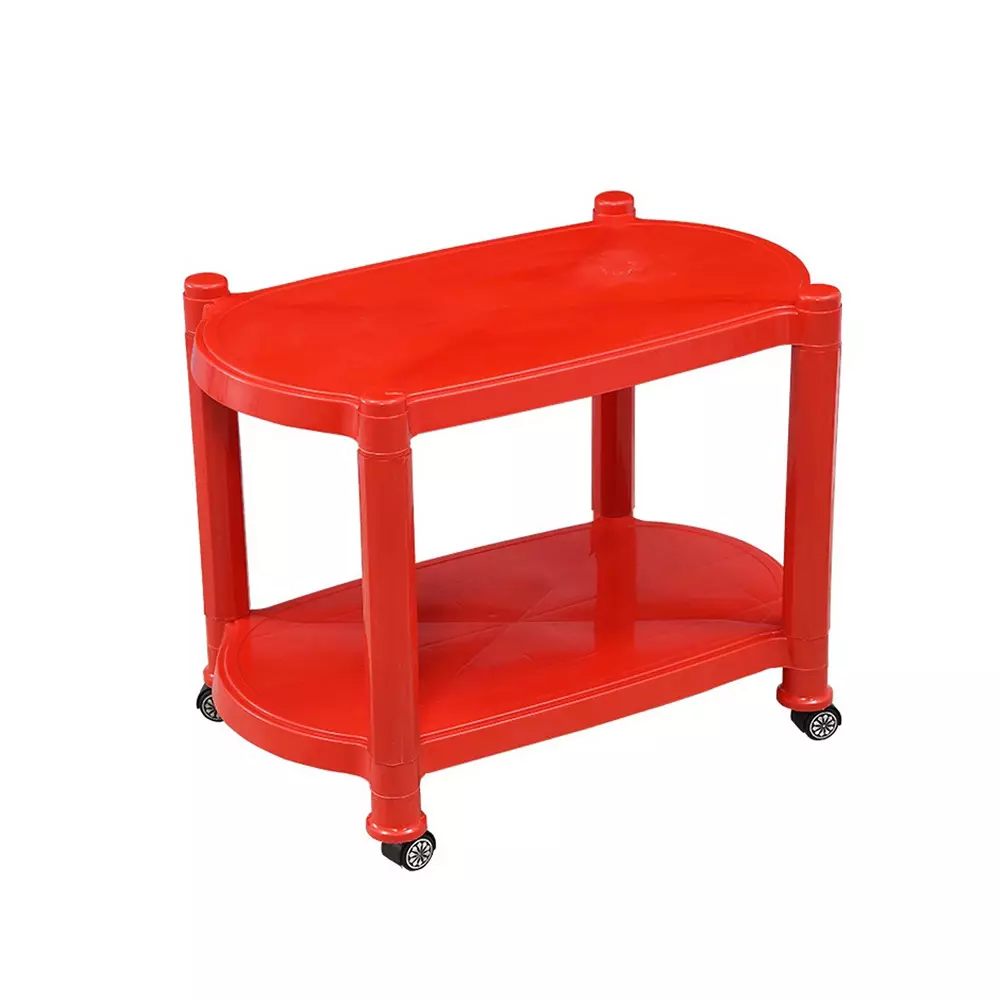SWAGATH Wheel Type 2 Shelves Plastic Coffee Table Red For Cafe, Home, Living Room, CTBL-03-BR-1